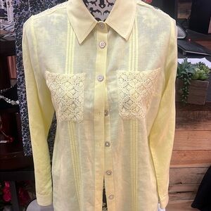Soft Surroundings Yellow Lace Linen cotton top.